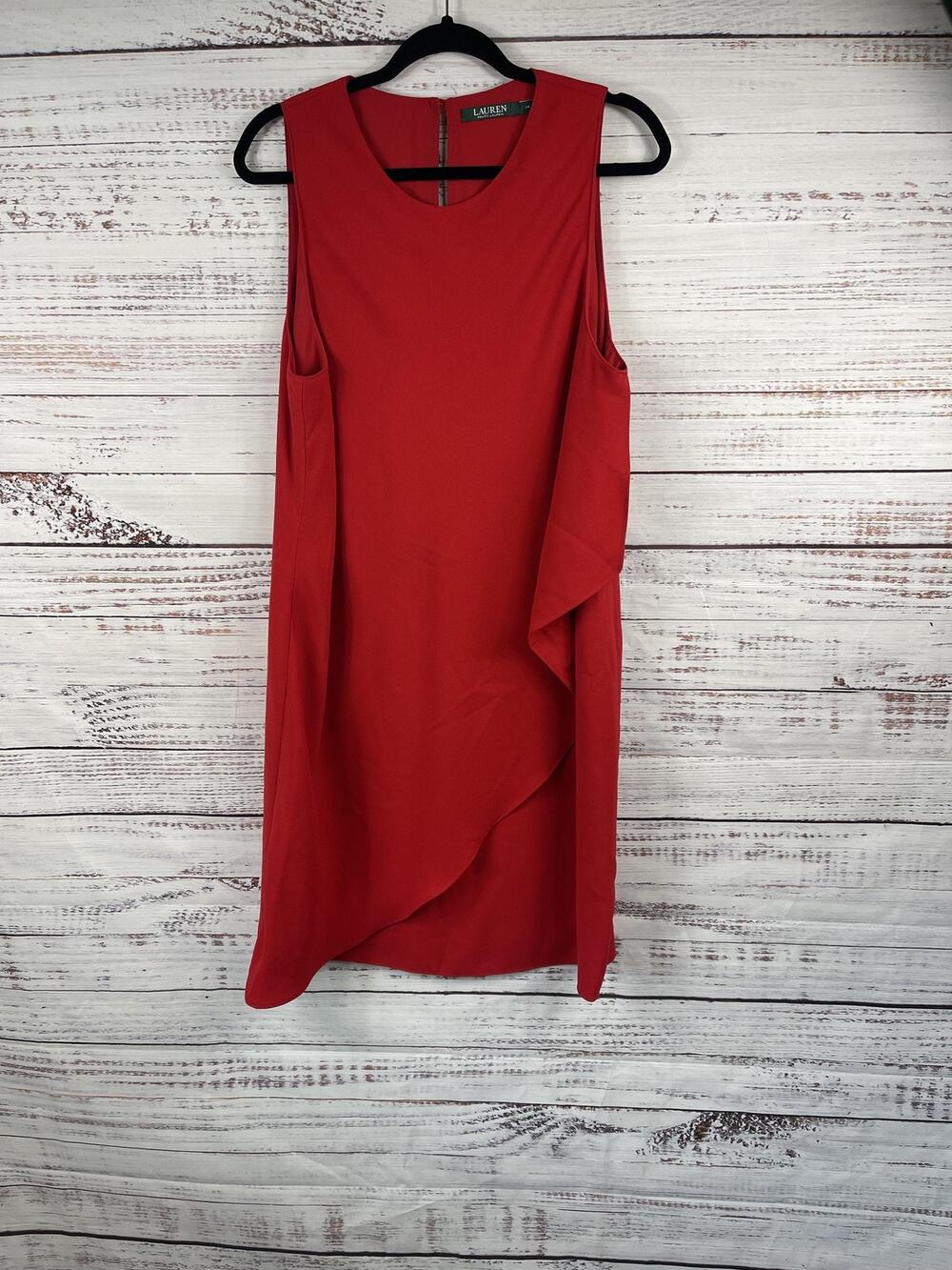 Lauren Ralph Lauren Dress Women's Size 14 Red Asymmetrical Layered Sleeveless